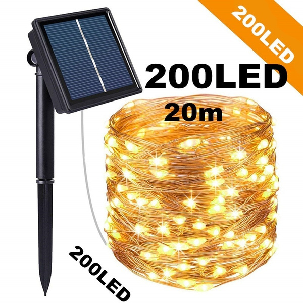 20m Solar Fairy String Lights 200LED Copper Wire Outdoor Garden Xmas Decor Lamp
