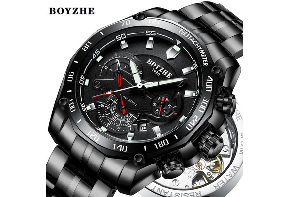 BOYZHE automatic mechanical watch for men luminous watch luxury brand for  men military sports watches stainless steel Male watch