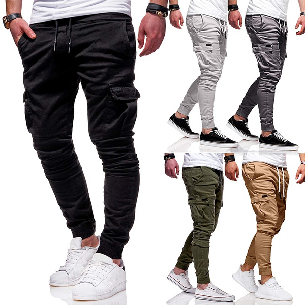 Men Solid Casual Sport Pants Men's Elastic Waist Cargo Pants Sweatpants |  Wish