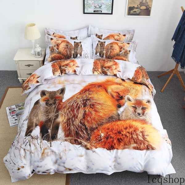Children Fashion 3d Fox Bedding Set Family Duvet Cover Cartoon Pretty With Pillowcase 2 3 Pcs Bed Us Uk Au Size No Filling Sheet Wish Duvet Cover Cartoon Fox Bedding Set, Fox Bedding Set