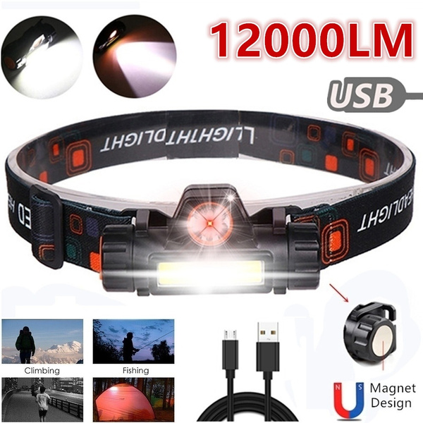 NEW Waterproof Headlamp Super Bright Head Torch LED COB USB Rechargeable Fishing 