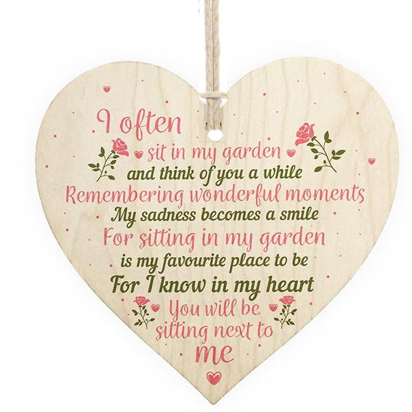 In Memory Wood Heart Garden Plaque Remembrance Dad Mum Memorial Tree Gift 
