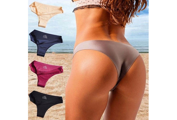 Swim Brief Seamless Bikini Women Sexy Thong Ice Silk Traceless T Underwear  Low Waist Lingerie Brief - Panties - AliExpress