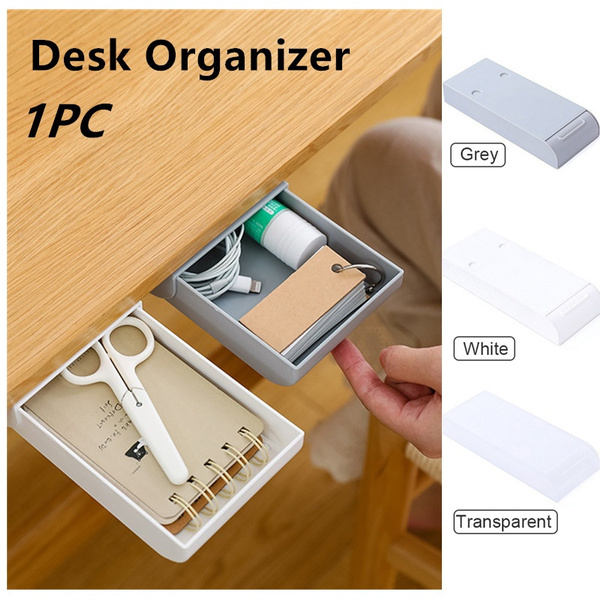 Plastic Desk Drawer Organizer Memo Pen Stationery Storage Box Hidden Under Table