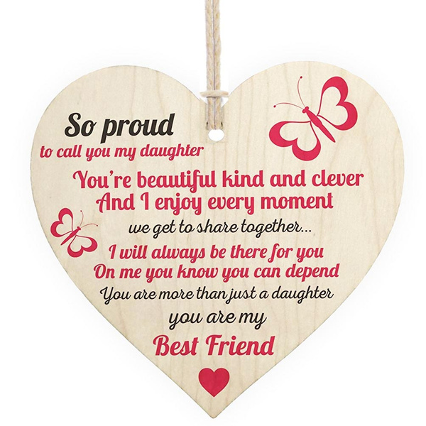 Proud Of My Daughter Wooden Hanging Heart Sign Plaque Daughters Love Keep Sake Gift Wish