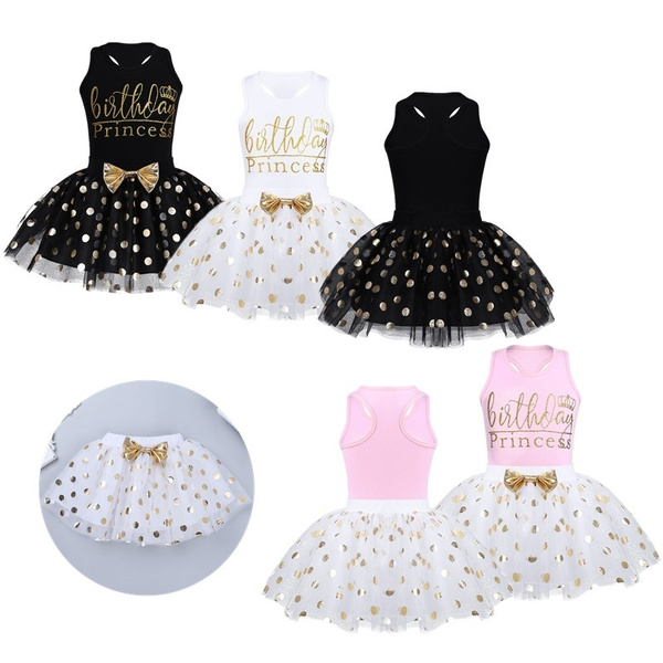 Girls Birthday Outfit Polka Dots Princess Dress Shirts Tops with Tutu Skirt Set 