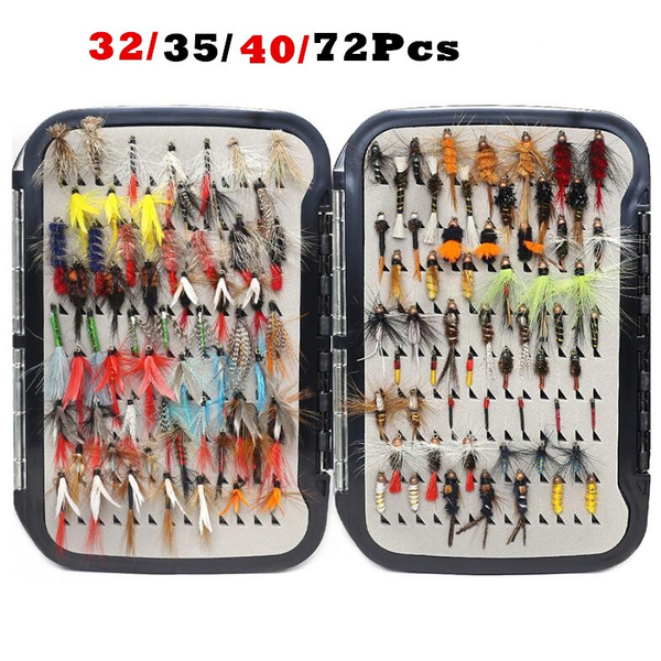 32/40/72Pcs Fly Fishing Dry and Wet Fly Lures with Fly Waterproof Box Trout  Lures Fly Fishing Bait Lure Fishing Tackle Soft Lure