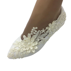Flats shoes, Lace, pearls, Handmade