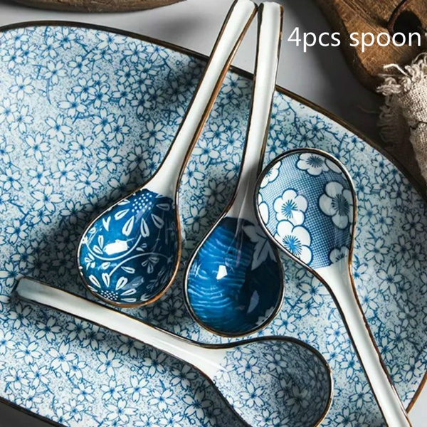 White Soup Spoons Simple Style Porcelain Ceramics Spoon Tableware 4 PCS AZI 