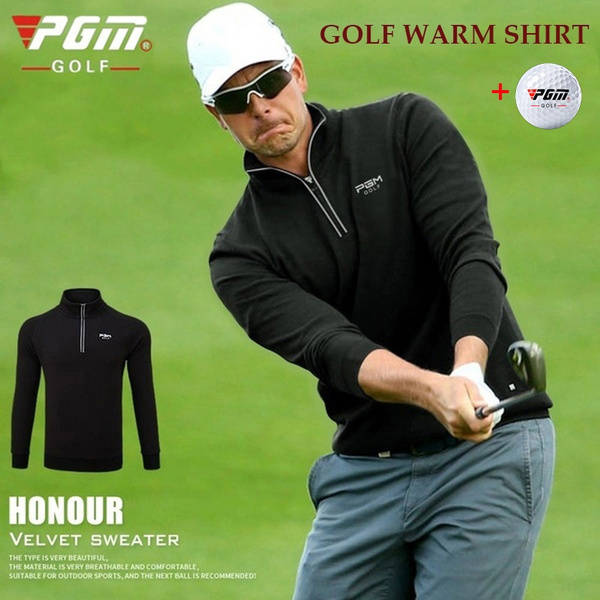Winter Golf Shirts Men's Long Sleeve Keep Warm Golf Tops Male Fur