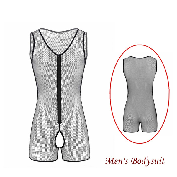 Men's One-piece See Through Sheer Sleeveless Crotchless Front Zipper ...