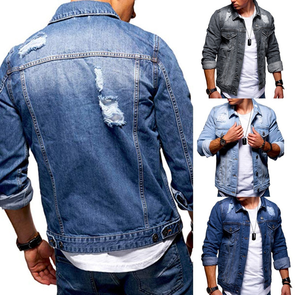 mens denim ripped jacket