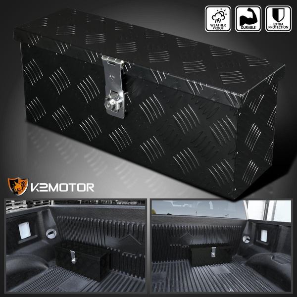 Autozensation 20” Heavy Duty Black Aluminum Truck Tool Box – Storage Organizer With Lock & Keys