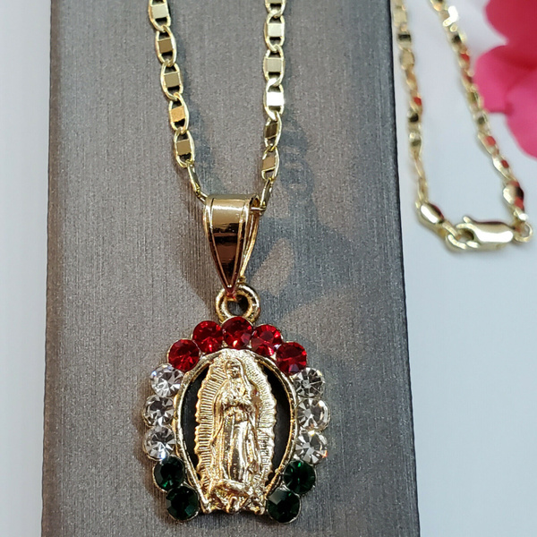 Yellow Gold Blessed Our Lady of Guadalupe Pendant Necklace