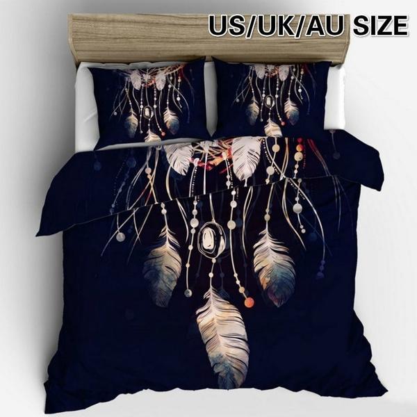 2020 New Fashion 3d Gorgeous Feather Printed Dream Catcher Bedding Set Duvet Cover Baby Singletwin Double Full Queen King Size Wish Duvet Cover Set Baby Singletwin, Dreamcatcher King Size Bedding