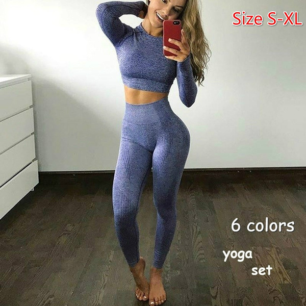High Quality Yoga Gym Set 2 Piece Outfit Seamless Home Workout Clothes for  Women Fitness Legging Long Sleeve Crop Top S-XL