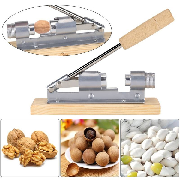 Mechanical Walnut Cracker Nut Opener Kitchen Tools Desktop Wood Base &Handle