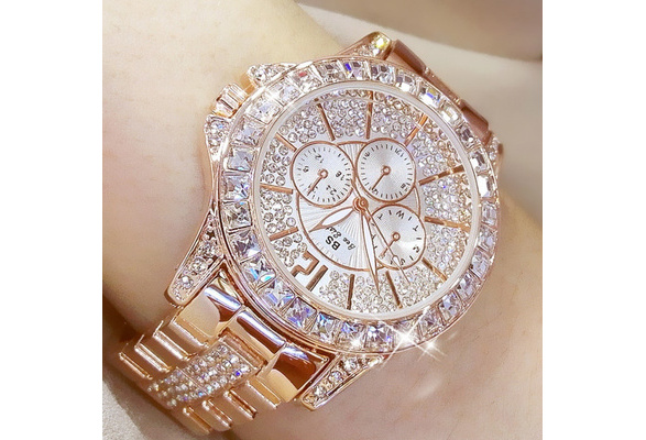 BS Bee Sister Montre Quartz Femme Montre Diamant Montre En or