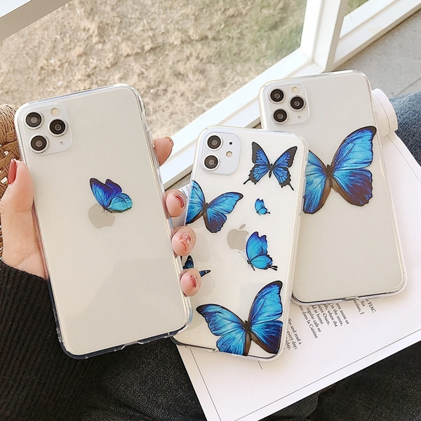 Cute Blue Butterfly Phone Case For Iphone 11 Pro Max Cases Clear Tpu Soft For Iphone Xr Xs Max X 7 8 Plus Fundas Coque Cover Wish