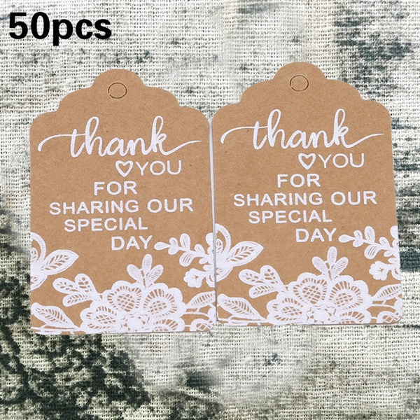 50pcs/bag Thank You Gift Tags Lace Print Kraft Paper Tags Wedding Favor  Gift Labels Rustic Wedding Party Decorations Gift Wrapping