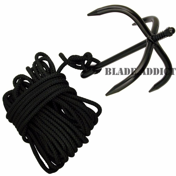 SWAT Black Steel Tactical Folding Climbing Ninja Grappling Hook-New w/Nylon  Rope