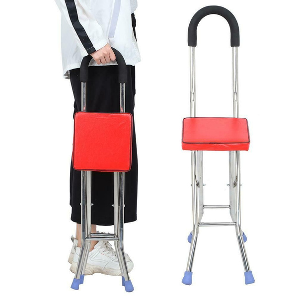 Portable Folding Travel Cane Walking Stick Seat Camp Stool Chair For The Old !