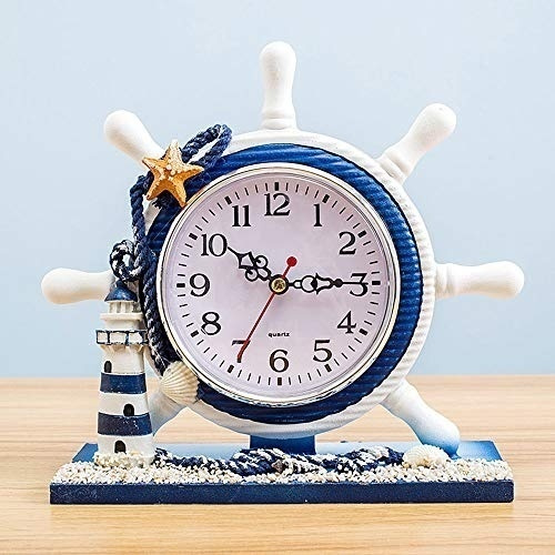 Mediterranean Style Nautical Desk Clock Lighthouse Helm Wooden Clocks