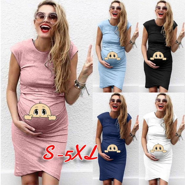 S-5XL New Summer Fashion Women Casual Cute Print Pregnancy Mom Dresses ...
