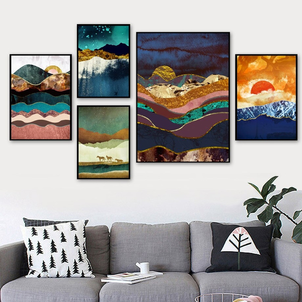 Mountain Horse Poster Nordic Landscape Wall Art Canvas Prints Abstract Picture 