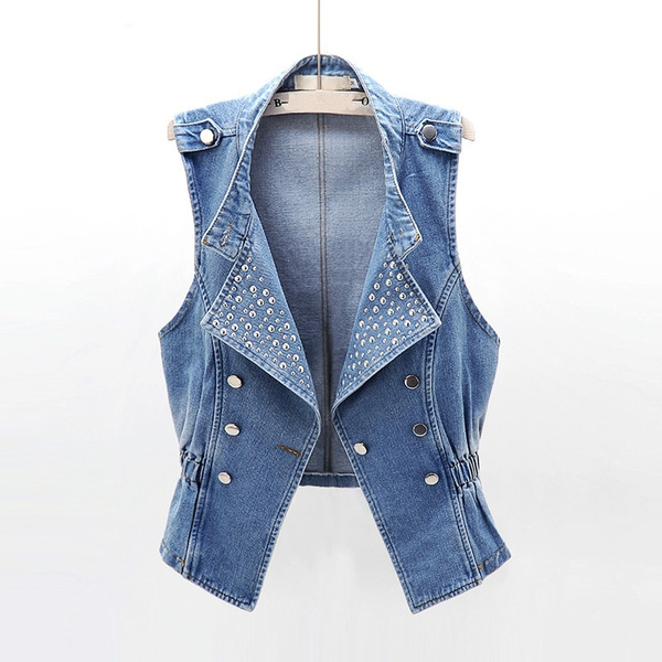 Women Rivet Denim Gilet Waistcoat 