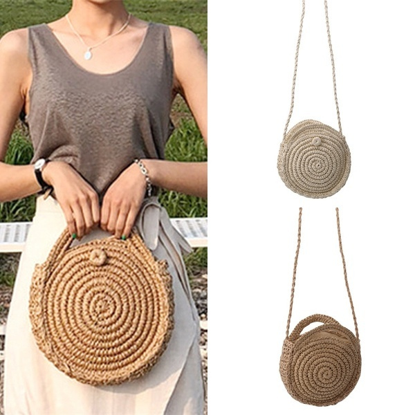 Circle Straw Beach Bags Summer Travel Shoulder Bags