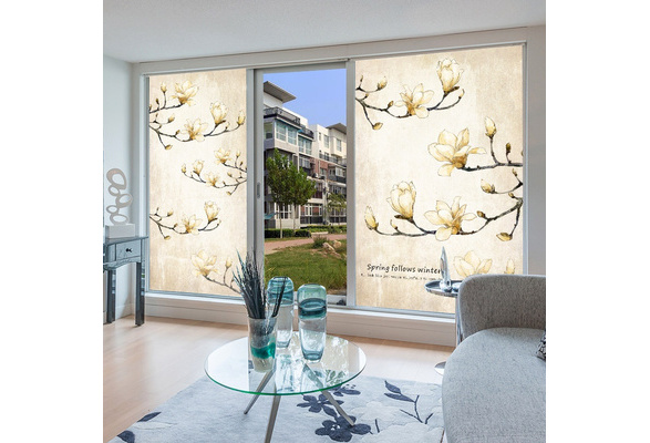 Chinoiserie Static Cling Window Film Floral Stained Frosted Glass Sticker 