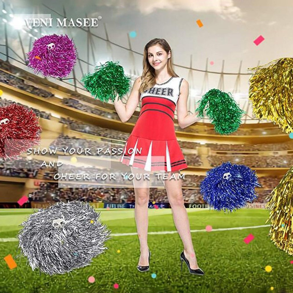 Handheld Pom Poms Cheerleader Cheerleading Cheer Dance Party Football Club Decor 