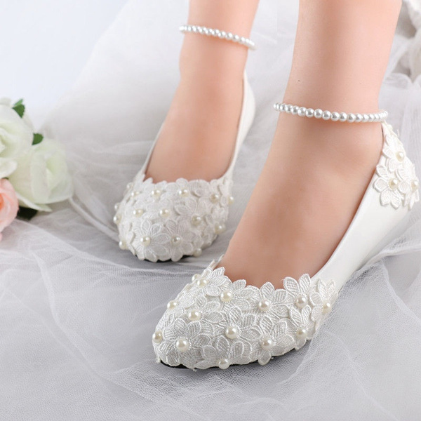 Buy Women High Heels Sandals White Lace Pearls Wedding Shoes Pointed Toe Bridal  Shoes Online at desertcartINDIA