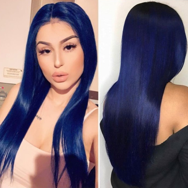 Navy Blue Lace Front Wigs for Fashion Women Long Straight