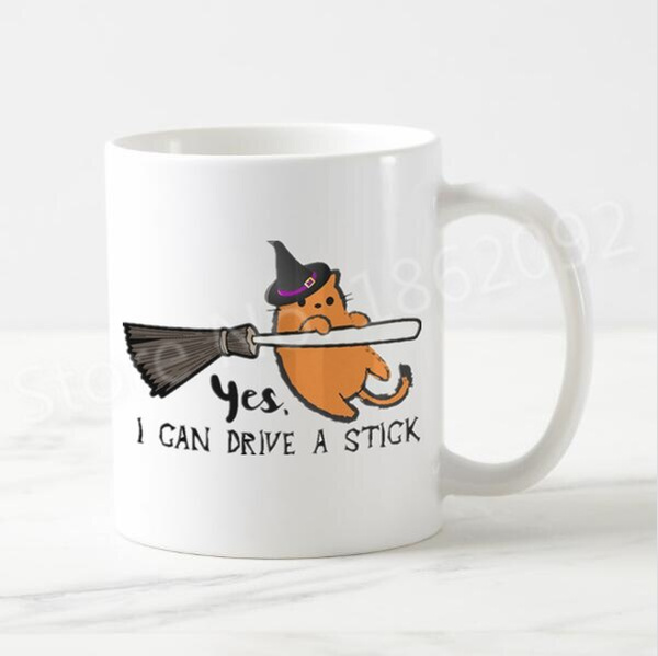 Yes I can Drive a Stick Halloween Coffee Mug Funny Witch Mug Halloween Gift