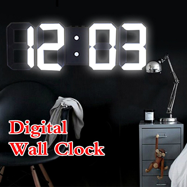 Modern Digital 3D White Display USB LED Wall Clock Alarm 12/24 Hour Clock Snooze 