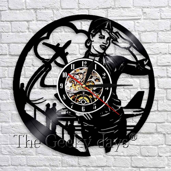 Airplane Stewardess 3d Wall Clock Modern Design Flight Attendant Art Decor Vinyl Record Unique Home Wish - Home Decor Vinyl Record Clock Airplane Stewardess 3d Wall Clock Modern Design Flight Attendant Art Decor Vinyl Record Unique Home Wish - Home Decor Vinyl Record Clock