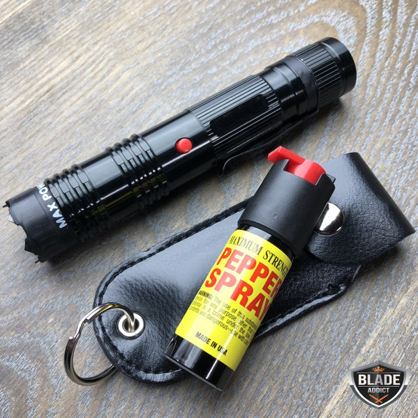 METAL POLICE TACTICAL STUN GUN + BLACK PEPPER SPRAY Maximum Strength