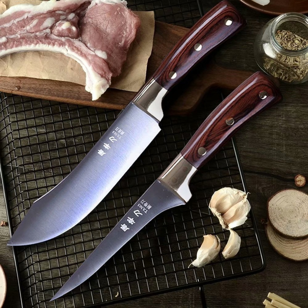 1pc, Kitchen Knife, Kitchen Professional Chef Boning Stainless Steel Ebony  Rosewood Handle Meat Cleaver Slicer Cooking Tools Sharp, Home Kitchen Resta