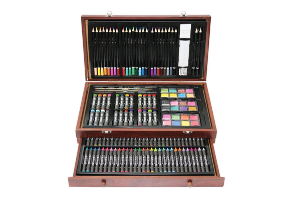 ART QIDOO 143 Piece Deluxe Art Set, Wooden Art Box & Drawing Kit with  Crayons, Oil Pastels, Colored Pencils, Watercolor Cakes, Sketch Pencils,  Paint Brush, Sharpener, Eraser, Color Chart