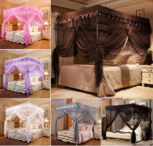Corner Curtain Bed Canopy Mosquito Net, Queen Bed Canopy Frame