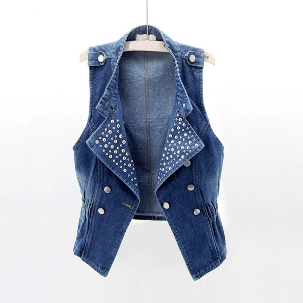 Women Rivet Denim Gilet Waistcoat Sleeveless Coat Jacket Tank Tops Vest  Cardigan Jeans Outwear Retro Punk | Wish
