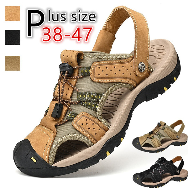 Men's Leather Sandals Outdoor Hiking Sandals Waterproof Shoes Summer