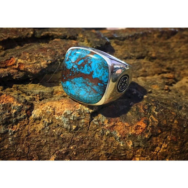 Buy Blue Stone Turquoise Ring, Unisex Turkish Signet Ring by Acts of Men  (7) at Amazon.in