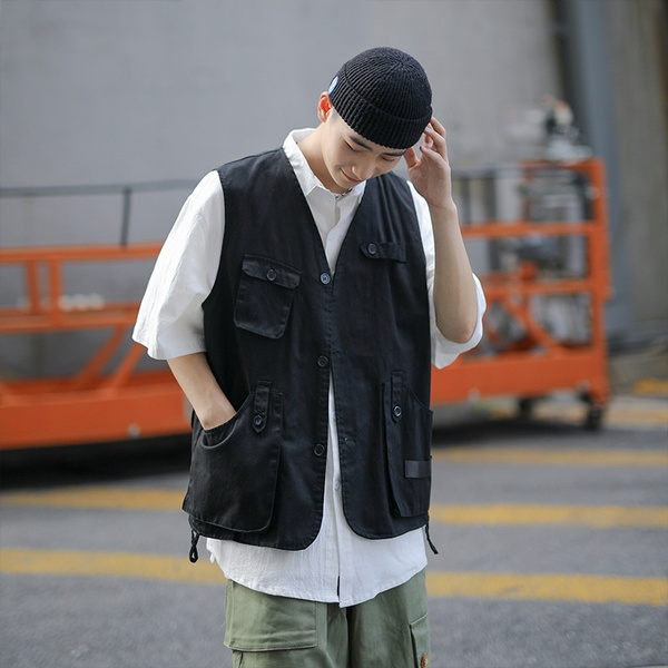 Japanese Vintage Waistcoat Men Casual Gilet Vest Sleeveless Jacket Military Vest Photographer Multi pocket Overalls Wish