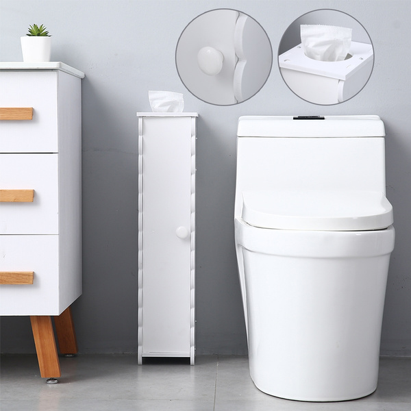 67 5cm Bathroom Floor Cabinet Freestanding Shelf Paper Towel Storage Cupboard White Wish