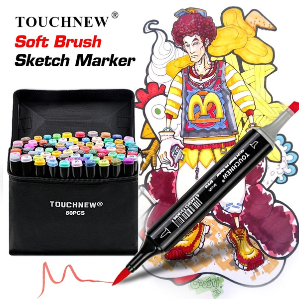 80pcs TOUCHNEW Single Color Markers Dual Brush Markers Oily Alcohol Based  Sketch Markers For Drawing Manga Art Supplies Pens