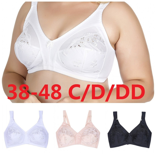 Women's Soft bra Plus Size Wireless Full Coverage Embroidered Bra No  Paddings Wide Straps Minimizer Unlined Bras
