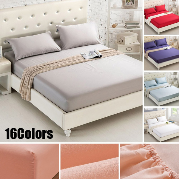 Single Full Queen King Solid Color Fitted Sheet Mattress Cover Bed Sheets With Elastic Band Bedsheet 1 Piece Wish Bed Sheets With Elastic Band Bedsheet, King Bed Fitted Sheet